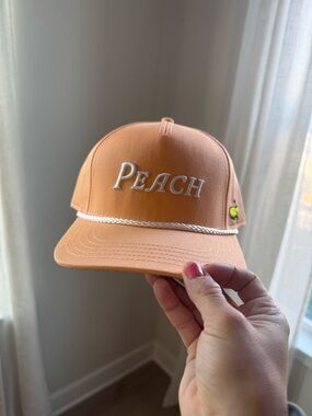 Masters Peach Embroidered Rope-Trim Cap in Peach